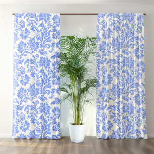 Powder Blue and White Floral Damask Sheer Curtains