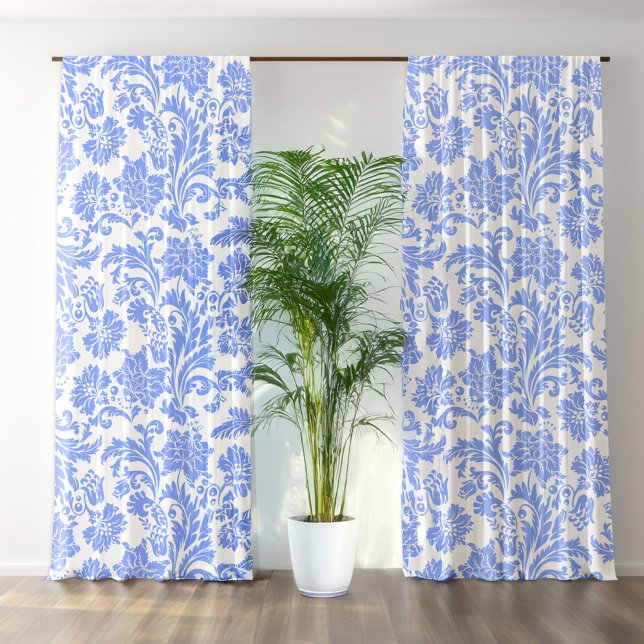 Powder Blue and White Floral Damask Sheer Curtains (Creator Uploaded)