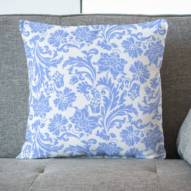 Powder Blue and White Floral Damask Throw Pillow (Creator Uploaded)