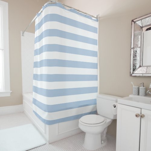 Powder Blue and White Striped Shower Curtain