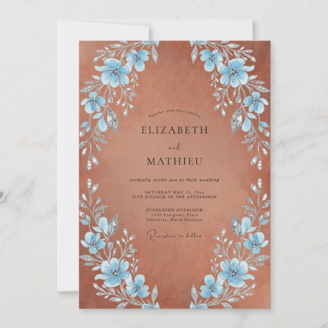 Powder Blue Artistic Bloom Wedding Invitation (Front)