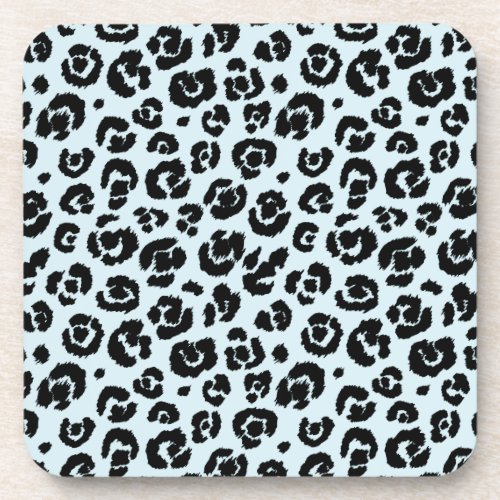 Powder Blue Black Leopard Print Beverage Coaster