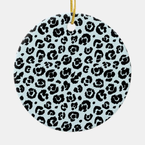 Powder Blue Black Leopard Print Ceramic Ornament