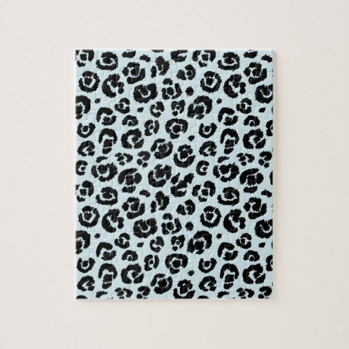 Powder Blue Black Leopard Print Jigsaw Puzzle