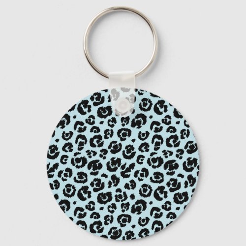 Powder Blue Black Leopard Print Keychain