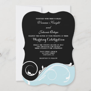 Powder Blue Black Swirl Bracket Wedding Invites