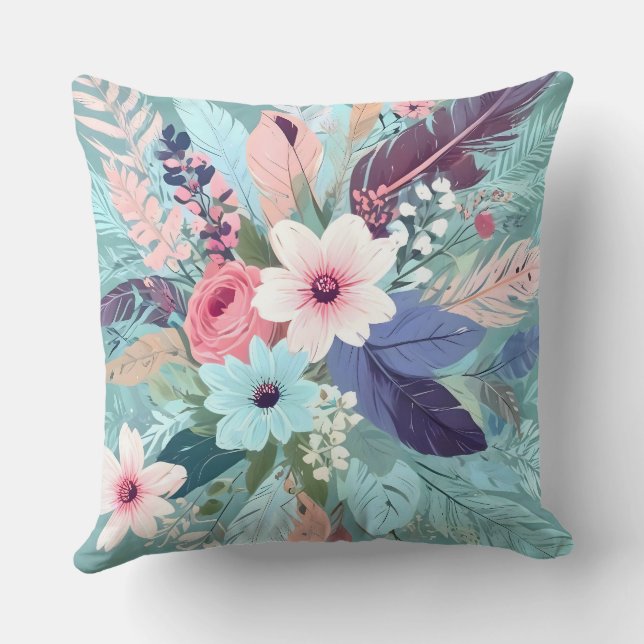 Powder Blue Blossom Throw Pillow (Back)
