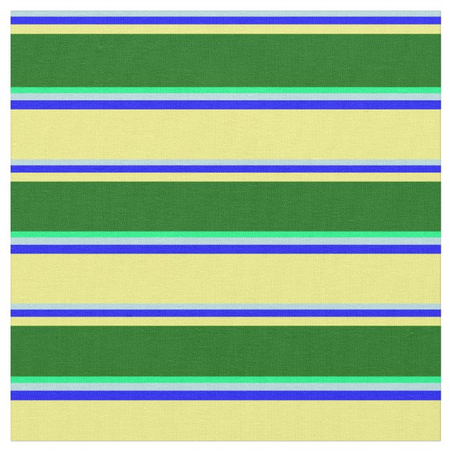 Powder Blue, Blue, Yellow, Dark Green, and Green Fabric (Close Up)