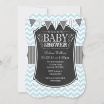 Powder Blue Chalkboard Chevron Baby Shower Invite