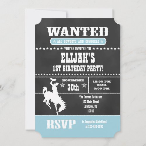 Powder Blue Chalkboard Cowboy Birthday Invitation
