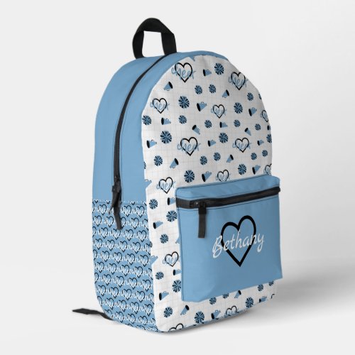 Powder Blue Cheer Hearts Pom Poms Megaphone Printed Backpack