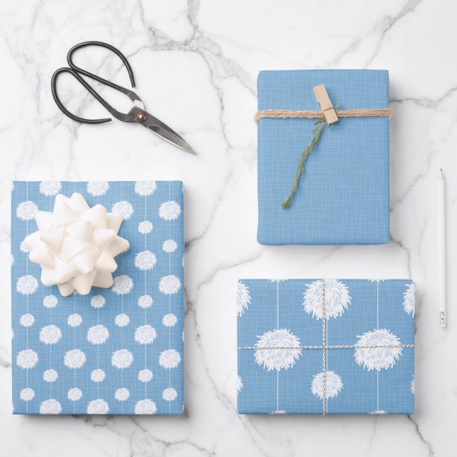 Powder Blue Cheerleader Pom Pom Pattern Wrapping Paper Sheets (Front)
