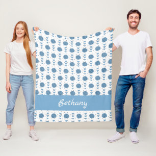 Powder Blue Cheerleader Pom Poms & Hearts Pattern Fleece Blanket