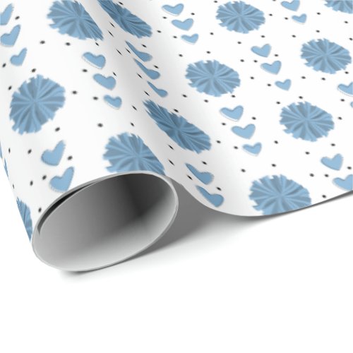 Powder Blue Cheerleader Pom Poms  Hearts Pattern Wrapping Paper