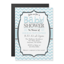 Powder Blue Chevron Magnetic Baby Shower Invite