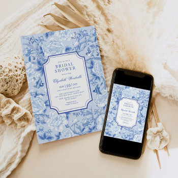 Powder Blue Chinoiserie Floral Bridal Shower Invitation by BlueBunnyStudio at Zazzle