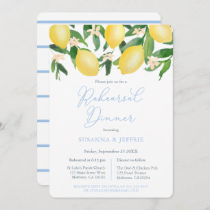 Powder Blue Citrus Lemons Wedding Rehearsal Dinner Invitation