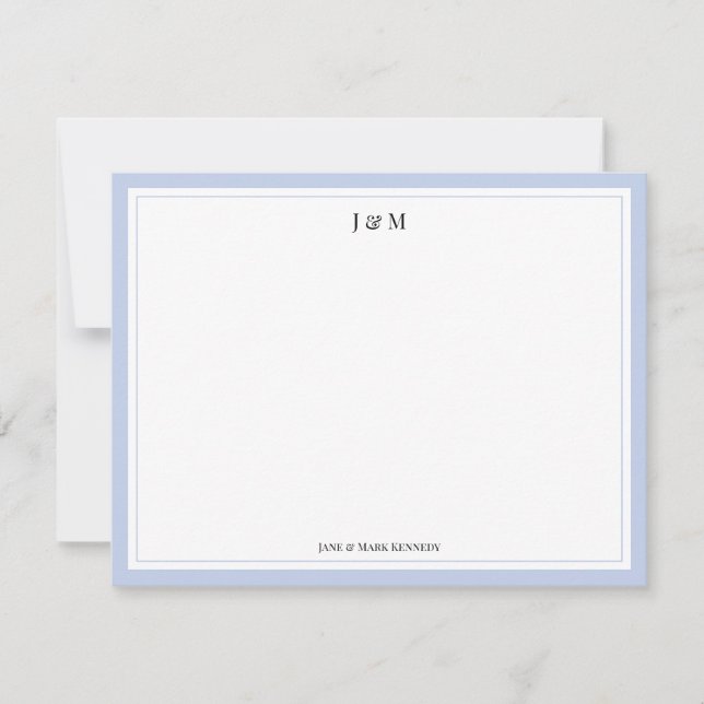 Powder Blue Classic Custom Couple Monogram  Note Card (Front)