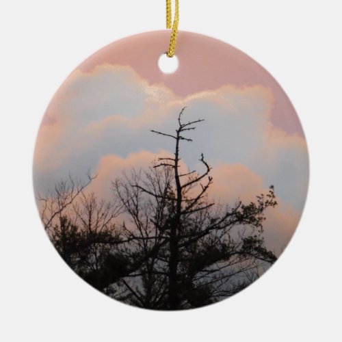 Powder blue clouds in a purple sky ceramic ornament