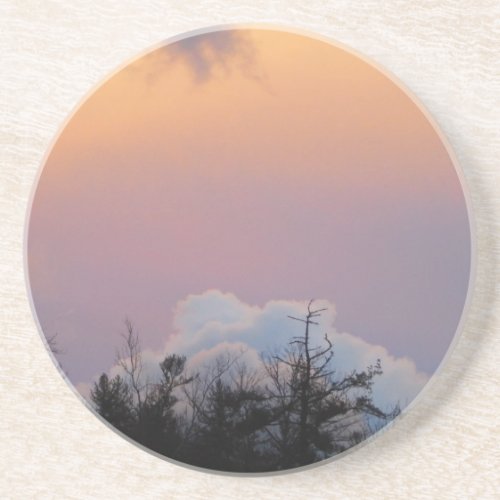 Powder blue clouds in a purple sky drink coaster