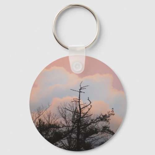 Powder blue clouds in a purple sky keychain