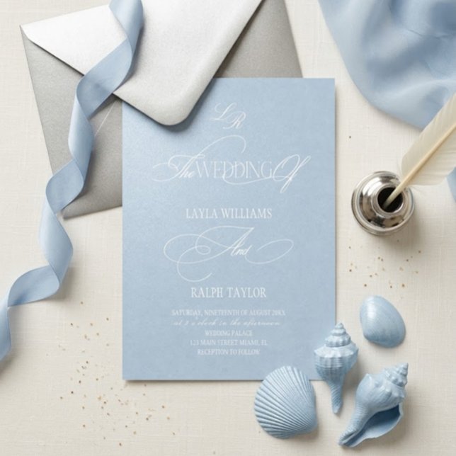 Powder Blue Coastal Wedding Invitation (Creator Uploaded)
