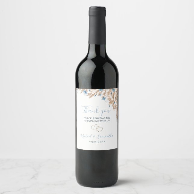 Powder Blue Country Fields Wedding Wine Label (Front)