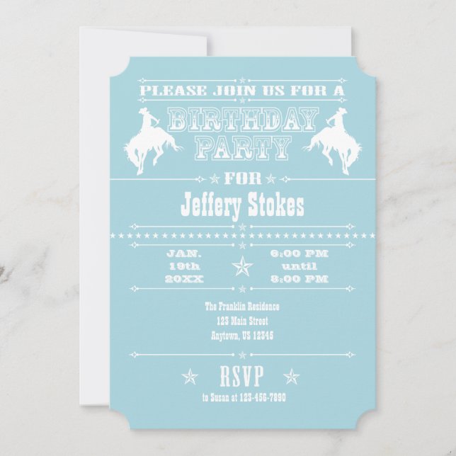 Powder Blue Cowboy Rodeo Birthday Party Invitation (Front)