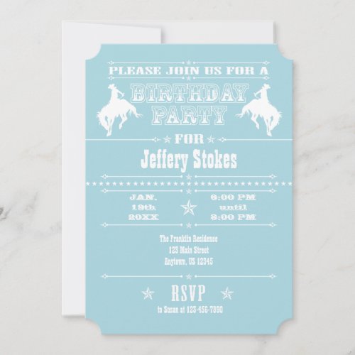 Powder Blue Cowboy Rodeo Birthday Party Invitation