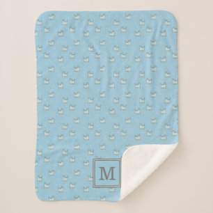 Powder Blue Cute Cat Pattern with Monogram Sherpa Blanket