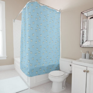 Powder Blue Cute Whimsical Cats Pattern Shower Curtain