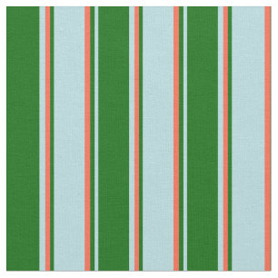 Powder Blue, Dark Green, and Red Stripes Fabric