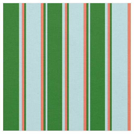 Powder Blue, Dark Green, and Red Stripes Fabric