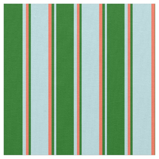 Powder Blue, Dark Green, and Red Stripes Fabric (Close Up)