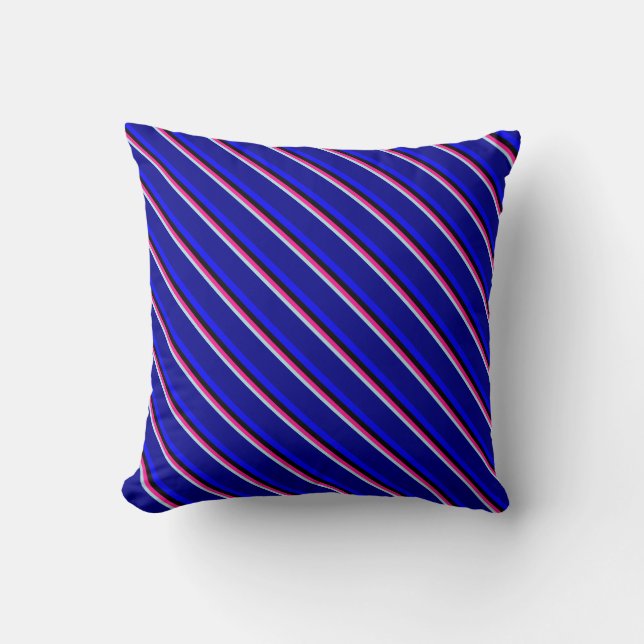 Powder Blue, Deep Pink, Black, Blue, and Dark Blue Throw Pillow (Front)