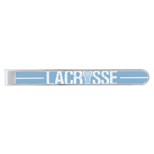 Powder Blue Distressed Lacrosse Silver Finish Tie Bar