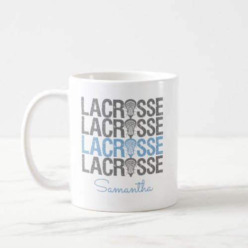Powder Blue Distressed Lacrosse Word Coffee Mug