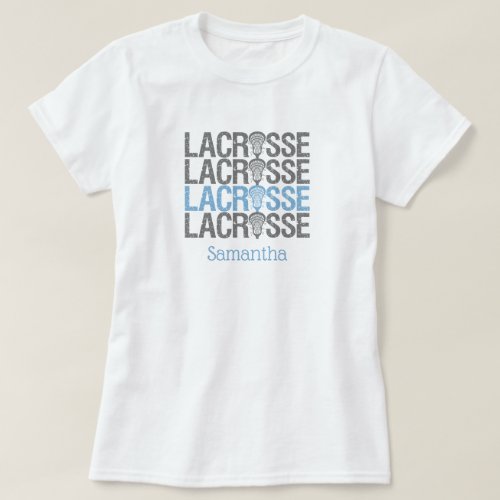 Powder Blue Distressed Lacrosse Word T_Shirt