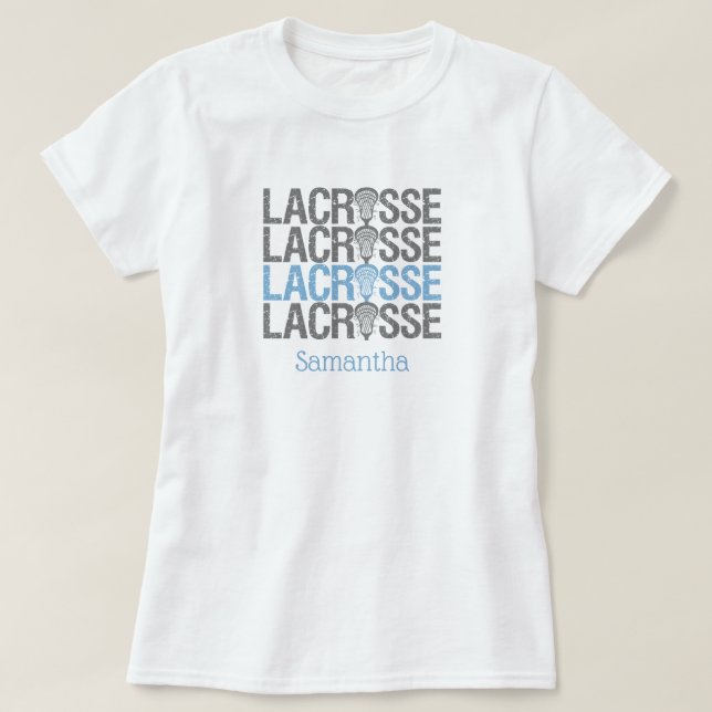 Powder Blue Distressed Lacrosse Word T-Shirt (Design Front)