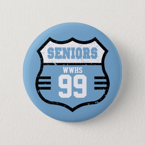 Powder Blue Distressed Seniors Road Sign Button