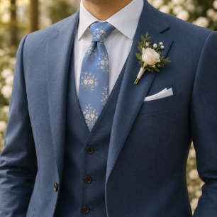 Powder Blue Ditsy Floral Neck Tie