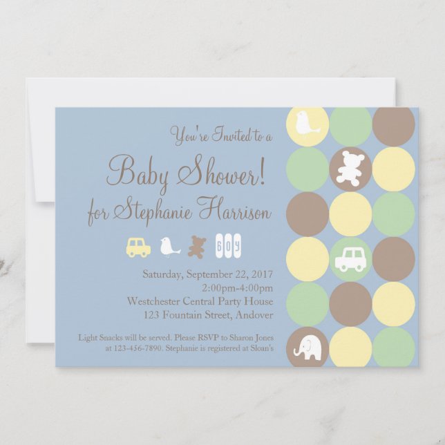 Powder Blue Dots Boy Baby Shower Invitation (Front)