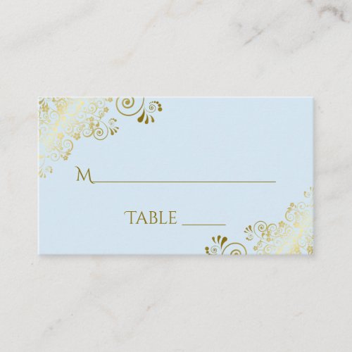 Powder Blue Elegant Gold Lace Wedding Escort Card