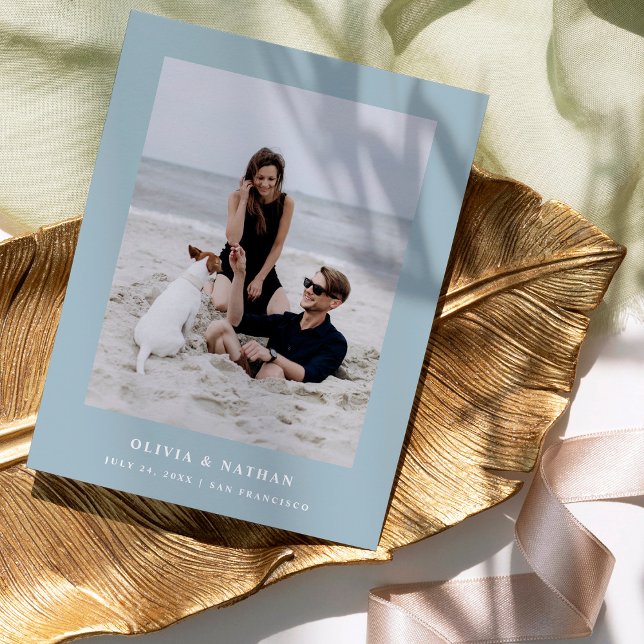 Powder Blue Elegant Text and Photo | Save the Date Announcement Postcard (Creator Uploaded)