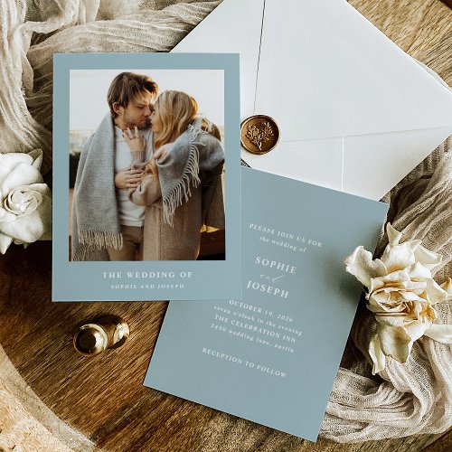 Powder Blue Elegant Text and Photo  Wedding Invitation