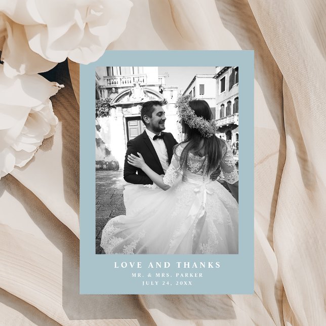 Powder Blue Elegant Text and Photo | Wedding Thank You Card (Creator Uploaded)