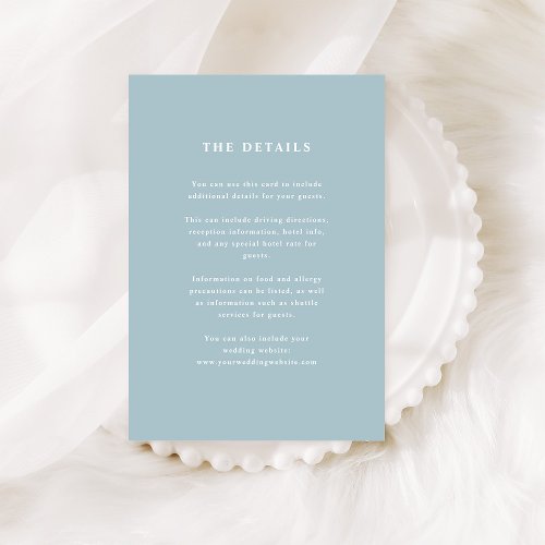 Powder Blue Elegant Text  Wedding Guest Details Enclosure Card