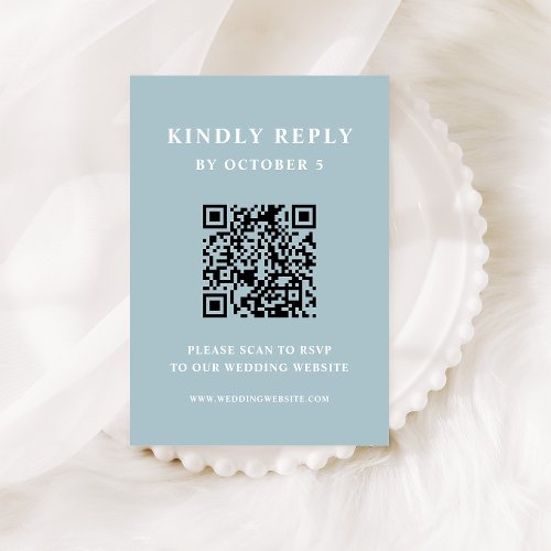 Powder Blue Elegant Text  Wedding QR Code RSVP Card