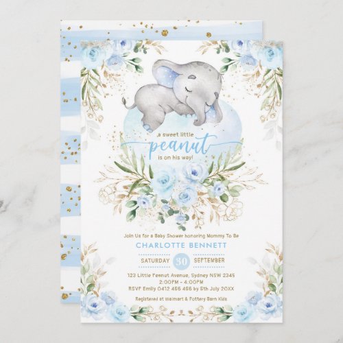 Powder Blue Elephant Boy Baby Shower Invitation