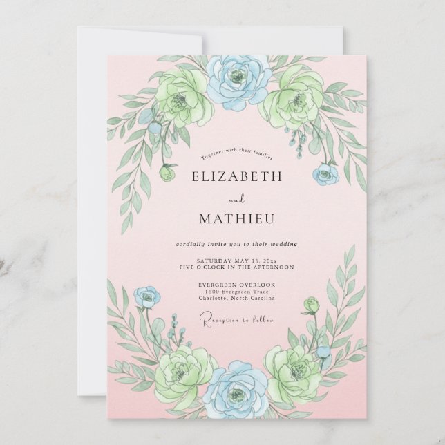 Powder Blue Ethereal Botanical Wedding Invitation (Front)